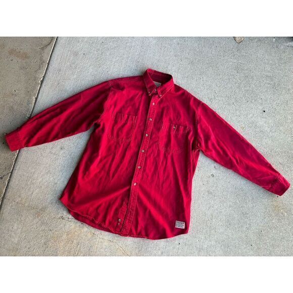 Abercrombie Fitch BIG Shirt Men's L Red Plain Long Sleeve Thick Button‎ Down - Picture 1 of 7